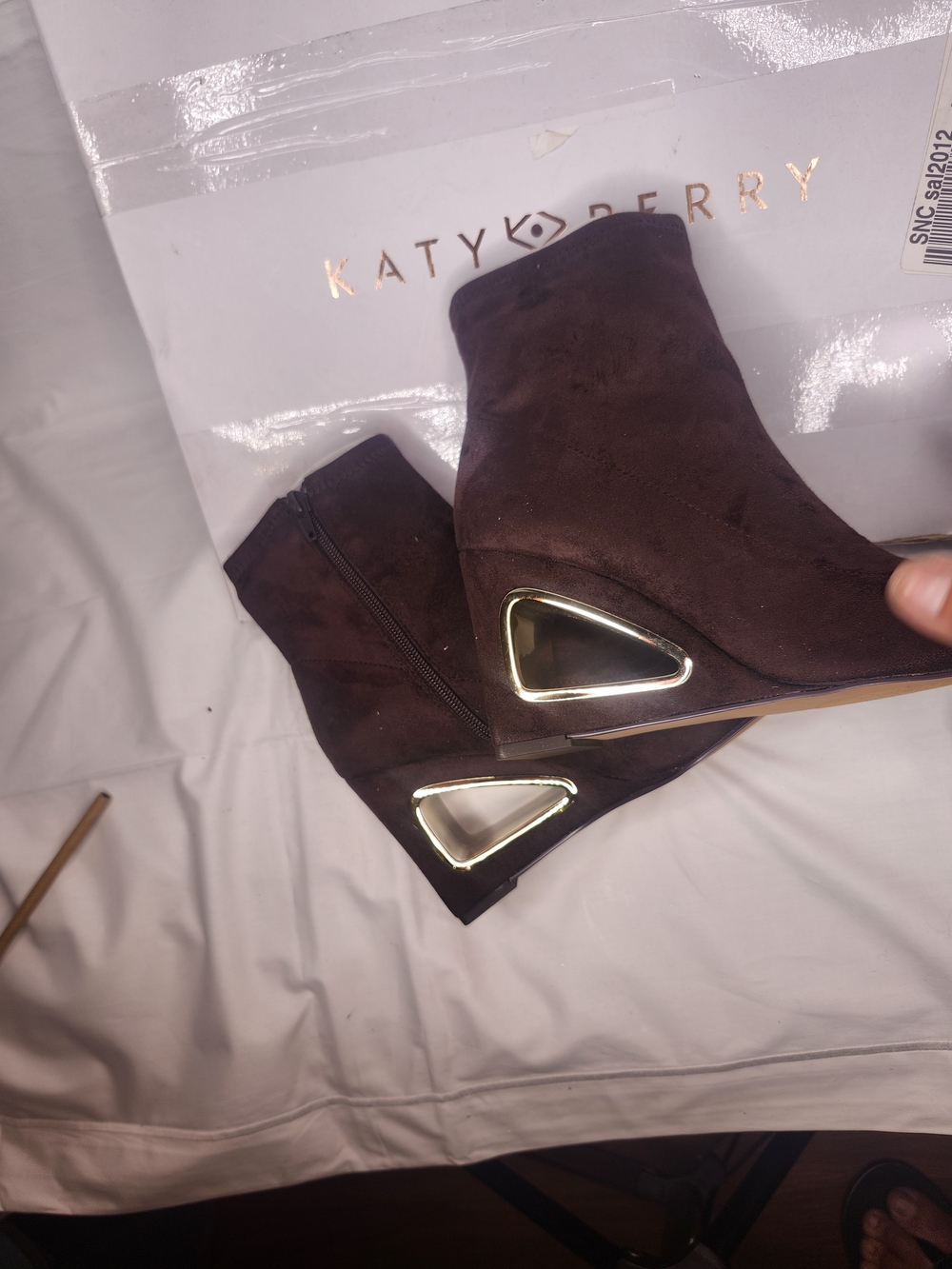 Katy Perry Collections Brown Suede Ankle Boots with Gold Accent